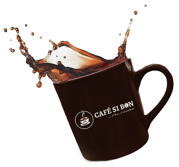 Cafe si bon logo on a cup of coffee